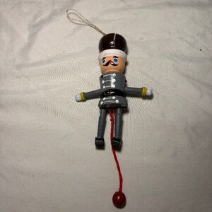 Vintage Pull String Wooden Puppet Christmas Ornament Toy Soldier